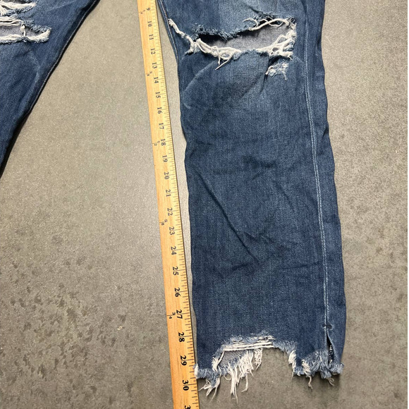 American Eagle Hi Rise Girlfriend Jeans Womens 20L Blue Distressed Frayed Hem - Picture 4 of 10